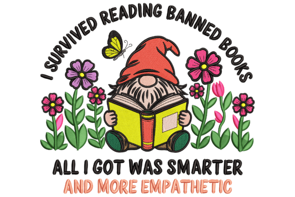Banned Books Gnome: A Whimsical Embroidery Delight