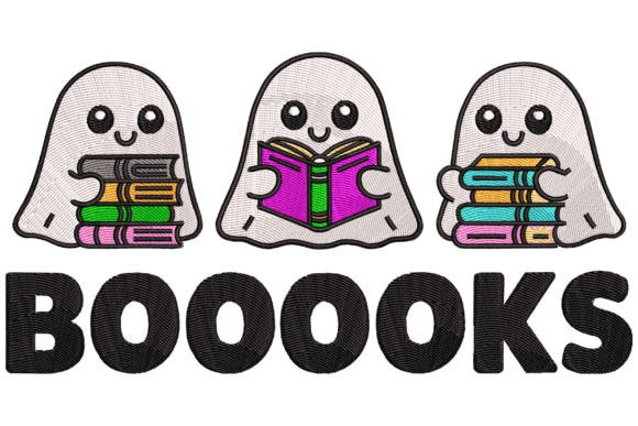 Charming Ghosts with Books: A Perfect Embroidery Design