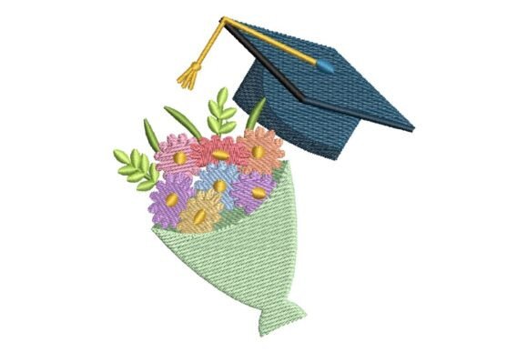 Flowers and Graduation Cap: A Premium Embroidery Design