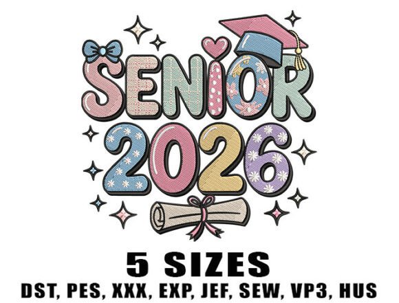 Senior 2026 Embroidery Design for Graduation Gifts